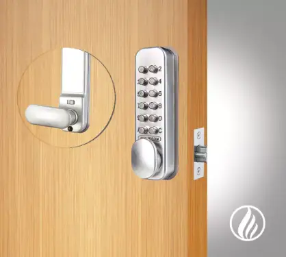 Click Here To Enlarge This Photo Of Codelocks CL160 FIRE RATED Light Duty QuickCode Mechanical Digital Lock with 60mm Tubular Latch & Hold Open Function - Silver (99648)