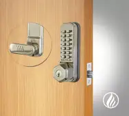 Codelocks CL255 FIRE RATED Light Duty Mechanical Digital Lock with 60mm Tubular Latch, Key Override & Hold Open Function - Stainless Steel (99357)
