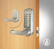 Codelocks CL615 FIRE RATED Heavy Duty Mechanical Digital Lock with 60mm Tubular Latch, Code Free Option & Key Override - Brushed Steel (97989)