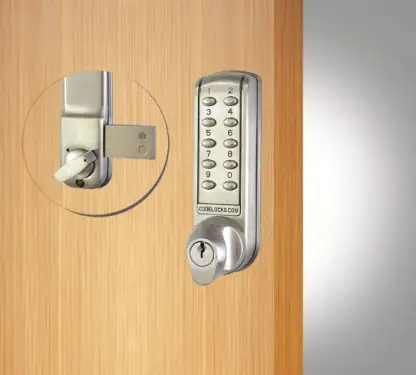 Click Here To Enlarge This Photo Of Codelocks CL2200 BS Light Duty Electronic Surface Deadbolt Digital Lock with Key Override - Brushed Steel