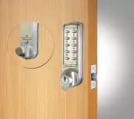 Codelocks CL2255 BS Light Duty Electronic Digital Lock with 60mm Tubular Latch, Hold Open Function & Key Override - Brushed Steel