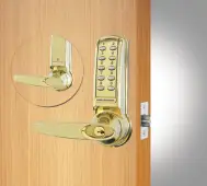 Codelocks CL4010 PB Medium Duty Electronic Digital Lock with 60mm Tubular Latch, Key Override & Code Free Option - Polished Brass