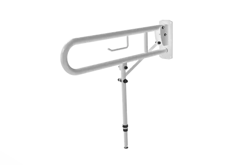 Click Here To Enlarge This Photo Of 211580/WH Fitzroy of London 800mm Lift and Lock Hinged Support Rail (Stainless Steel) with Exposed Fixings, Support Legs & Integral Toilet Roll Holder - White (RAL 9016)