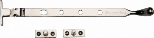 Click Here To Enlarge This Photo Of V992 10-PNF Heritage Brass Casement Window Stay Ball Design 10" Polished Nickel Finish