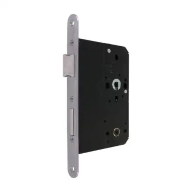 Click Here To Enlarge This Photo Of AR913-R-80-SSS Hoppe Arrone DIN Mortice Bathroom Lock Radius Forend (80mm Backset) - Satin Stainless Steel (87117092)