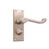 SB1413SN - Spira Brass Victorian Scroll Privacy Lever Handles on a Backplate - 115mm - Satin Nickel