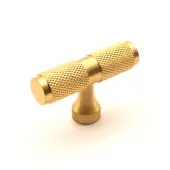 SB2328SB - Spira Brass Knurled T Bar Cupboard Pull 50mm - Satin Brass