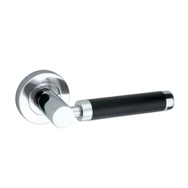 Click Here To Enlarge This Photo Of SB1203BLK/PC - Spira Brass Zest Lever Handle on Round Rose - Dual Tone Black/Chrome