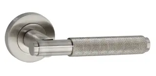 SB1309SN - Spira Brass Connaught Knurled Lever Handle on Round Rose - Satin Nickel