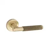 SB1309SB - Spira Brass Connaught Knurled Lever Handle on Round Rose - Satin Brass