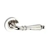SB1110PN - Spira Brass Hazel Hammered Lever Handle on Round Rose - Polished Nickel