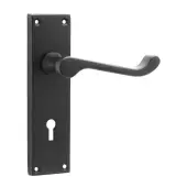 SB1402BLK - Spira Brass Victorian Scroll Lock Lever Handles on a Backplate - 150mm Matt Black