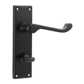 SB1422BLK - Spira Brass Victorian Scroll Privacy Lever Handles on a Backplate - 150mm Matt Black