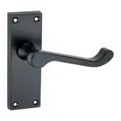 SB1403BLK - Spira Brass Victorian Scroll Latch Lever Handles on a Backplate - 115mm Matt Black
