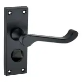 SB1413BLK - Spira Brass Victorian Scroll Privacy Lever Handles on a Backplate - 115mm Matt Black