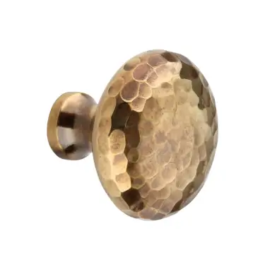 Click Here To Enlarge This Photo Of SB2337AB - Spira Brass Hammered Mushroom 32mm Cupboard Knob - Aged Brass