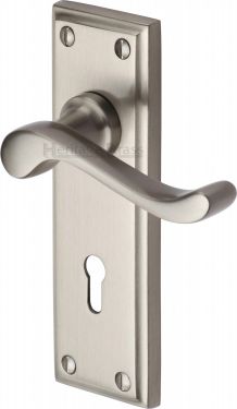 Click Here To Enlarge This Photo Of W3200-SN Heritage Brass Door Handle Lever Lock Edwardian Design Satin Nickel Finish