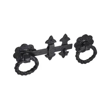 Click Here To Enlarge This Photo Of BR4416 - Spira Brass 8" Fleur de Lys Twisted Ring Gate Latch - Black Antique