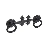 BR4416 - Spira Brass 8" Fleur de Lys Twisted Ring Gate Latch - Black Antique