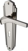 WAL6500-PNF Heritage Brass Door Handle Lever Lock Waldorf Design Polished Nickel Finish