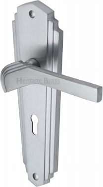 Click Here To Enlarge This Photo Of WAL6500-SC Heritage Brass Door Handle Lever Lock Waldorf Design Satin Chrome Finish