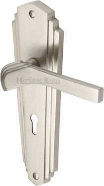Click Here To Enlarge This Photo Of WAL6500-SN Heritage Brass Door Handle Lever Lock Waldorf Design Satin Nickel Finish