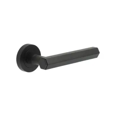 Click Here To Enlarge This Photo Of JV849MB Frelan Hardware Jedo 'Hex' Lever Handles on Round Rose - Matt Black