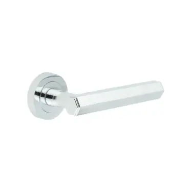 Click Here To Enlarge This Photo Of JV849PC Frelan Hardware Jedo 'Hex' Lever Handles on Round Rose - Polished Chrome