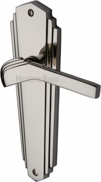 Click Here To Enlarge This Photo Of WAL6510-PNF Heritage Brass Door Handle Lever Latch Waldorf Design Polished Nickel Finish