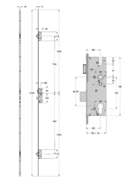 Click Here To Enlarge This Photo Of L27306 - WINKHAUS AV2 Auto Locking Latch & Deadbolt Multipoint Lock - 2 Hook - 55/92 - LH - 16mm Square Faceplate (2352181)