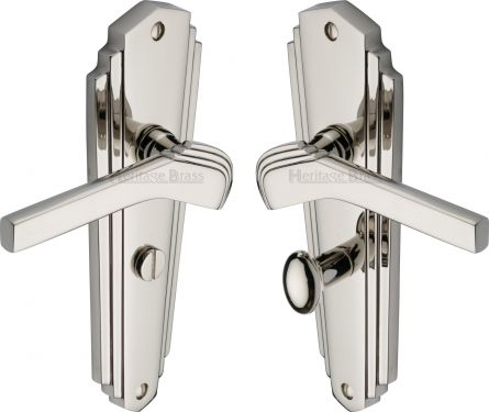 Click Here To Enlarge This Photo Of WAL6530-PNF Heritage Brass Door Handle For Bathroom Waldorf Design Polished Nickel Finish