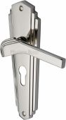 WAL6548-PNF Heritage Brass Door Handle For Euro Profile Plate Waldorf Design Polished Nickel Finish