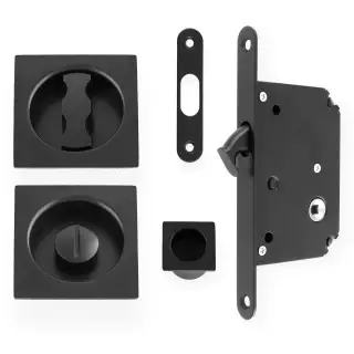 AW111RBL - Alexander & Wilks Radius Sliding Door Lock Set (Square Roses)  - Black