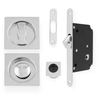AW111RPC - Alexander & Wilks Radius Sliding Door Lock Set (Square Roses)  - Polished Chrome