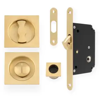 AW111RSBPVD - Alexander & Wilks Radius Sliding Door Lock Set (Square Roses)  - Satin Brass PVD
