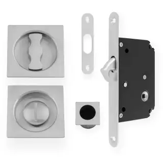 AW111RSC - Alexander & Wilks Radius Sliding Door Lock Set (Square Roses)  - Satin Chrome