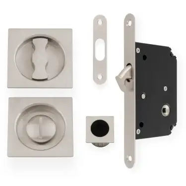 Click Here To Enlarge This Photo Of AW111RSN - Alexander & Wilks Radius Sliding Door Lock Set (Square Roses)  - Satin Nickel