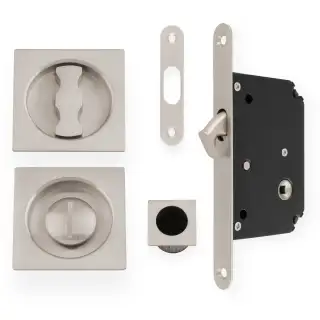 AW111RSN - Alexander & Wilks Radius Sliding Door Lock Set (Square Roses)  - Satin Nickel