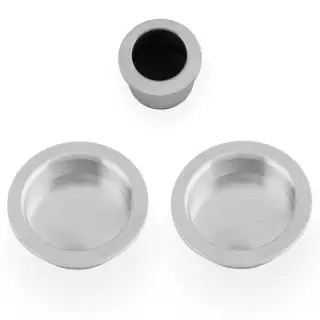AW994SC - Alexander & Wilks Sliding Door Flush Pull Set (Round) - Satin Chrome