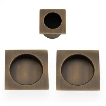 Click Here To Enlarge This Photo Of AW995AB - Alexander & Wilks Sliding Door Flush Pull Set (Square) -  Antique Brass