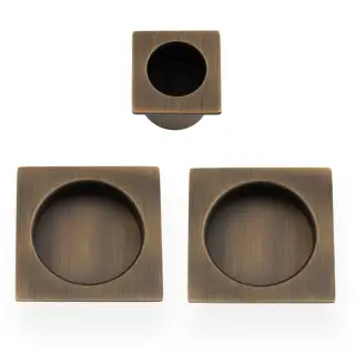 AW995AB - Alexander & Wilks Sliding Door Flush Pull Set (Square) - Antique Brass
