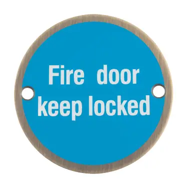 Click Here To Enlarge This Photo Of SEX1015AB - Carlisle Brass Eurospec 'Fire Door Keep Locked' Sign 76mm Antique Brass