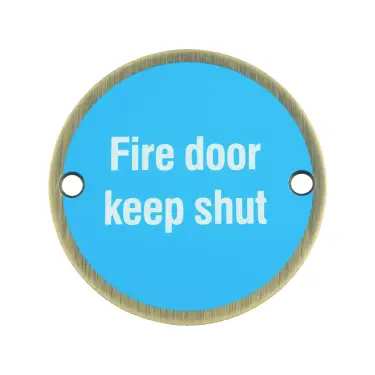Click Here To Enlarge This Photo Of SEX1016AB - Carlisle Brass Eurospec 'Fire Door Keep Shut' Sign 76mm Antique Brass