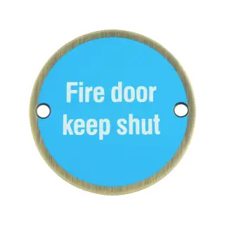 SEX1016AB - Carlisle Brass Eurospec 'Fire Door Keep Shut' Sign 76mm Antique Brass