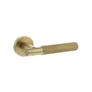 Atlantic - SPR170SB Senza Pari 'Rosarno' Knurled Lever Door Handle on Minimal Round Rose - Satin Brass