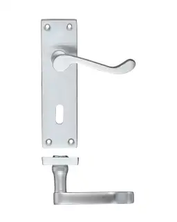 PR021SC - Zoo Hardware Project Victorian Scroll Lever on Lock Backplate (150mm x 40mm) Satin Chrome