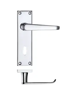 PR041CP - Zoo Hardware Project Victorian Flat Lever on Lock Backplate (150mm x 40mm) Polished Chrome