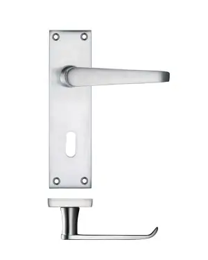 Click Here To Enlarge This Photo Of PR041SC - Zoo Hardware Project Victorian Flat Lever on Lock Backplate (150mm x 40mm) Satin Chrome
