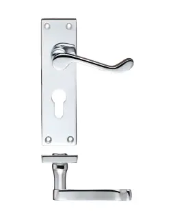 PR021EPCP - Zoo Hardware Project Victorian Scroll Lever on Europrofile Lock Backplate (150mm x 40mm) Polished Chrome