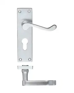 PR021EPSC - Zoo Hardware Project Victorian Scroll Lever on Europrofile Lock Backplate (150mm x 40mm) Satin Chrome